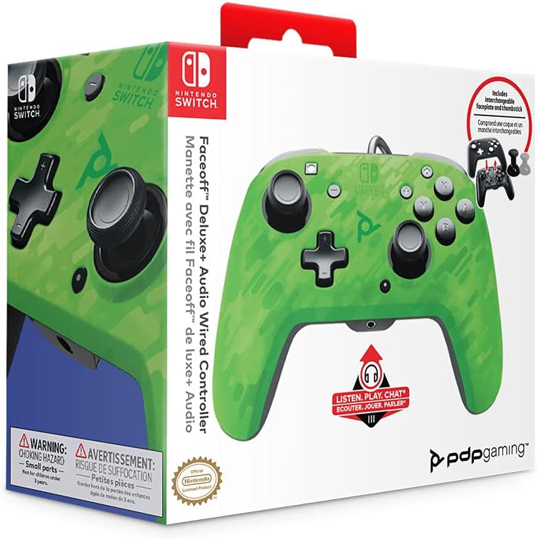PDP Controller Faceoff Deluxe+ Audio con Cavo Switch, Verde (Camuflage