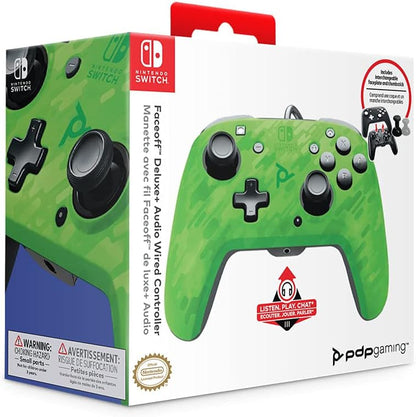 PDP Controller Faceoff Deluxe+ Audio con Cavo Switch, Verde (Camuflage