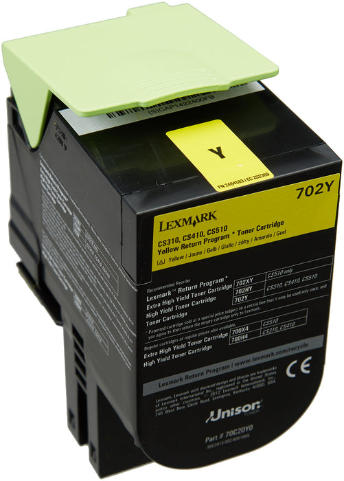 Lexmark 702y Return Program Toner Cartridge - Yellow, 70C20Y0