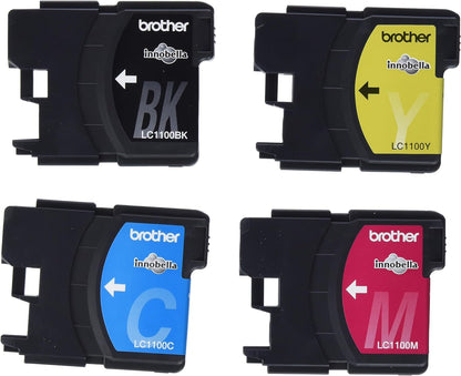 Brother LC-1100BK/LC-1100C/LC-1100M/LC-1100Y Inkjet Cartridges, Black/Cyan/Magenta/Yellow, Multi-Pack, Standard Yield, Includes 4 x Inkjet Cartridges, Brother Genuine Supplies