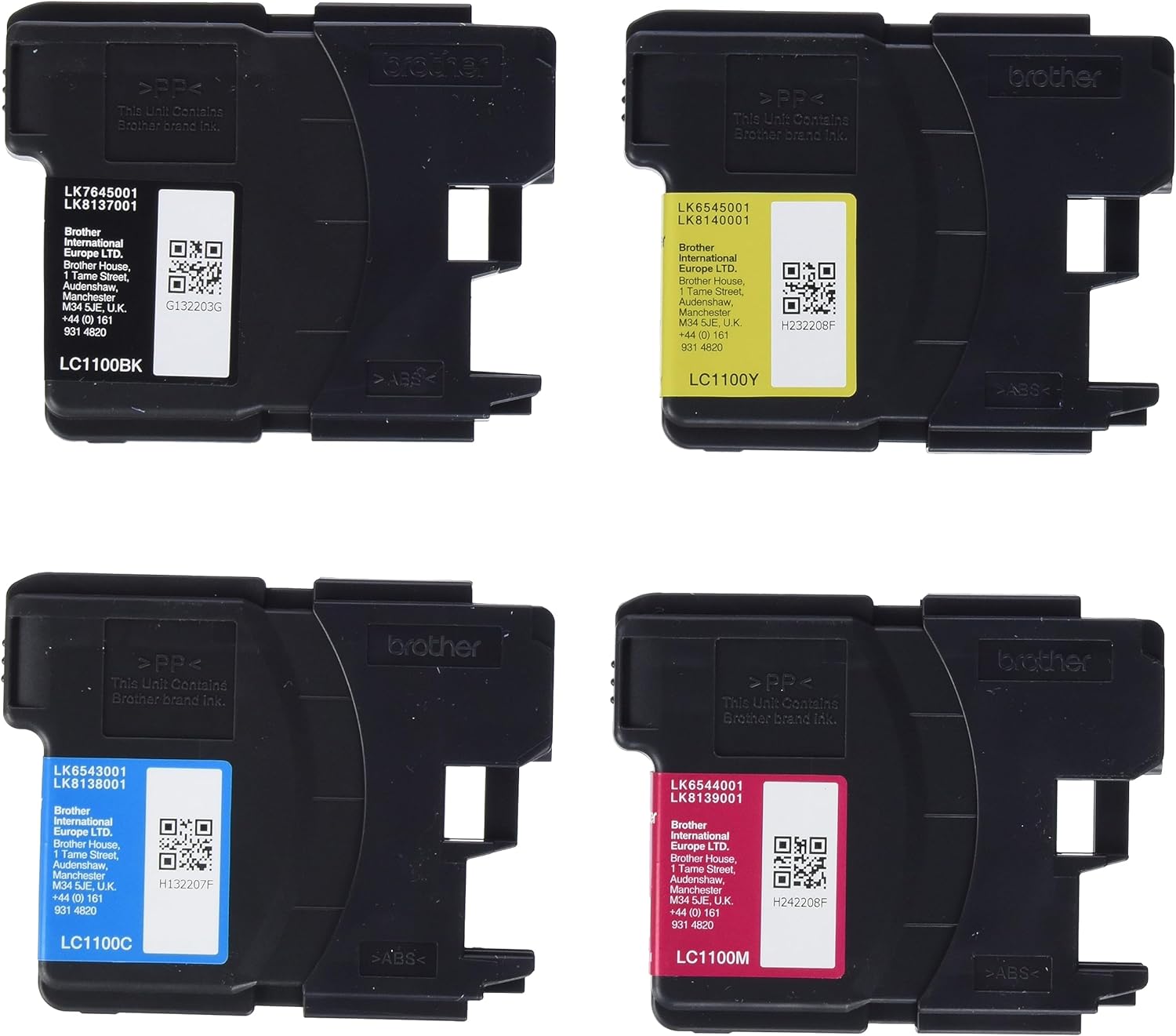 Brother LC-1100BK/LC-1100C/LC-1100M/LC-1100Y Inkjet Cartridges, Black/Cyan/Magenta/Yellow, Multi-Pack, Standard Yield, Includes 4 x Inkjet Cartridges, Brother Genuine Supplies