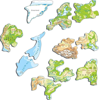 Larsen K4 The World Topographic Jigsaw Puzzle Map Dutch Edition for Children & Adults - 80 Piece Puzzle | Educational and Fun Boxless Tray & Frame Included | Made in Norway