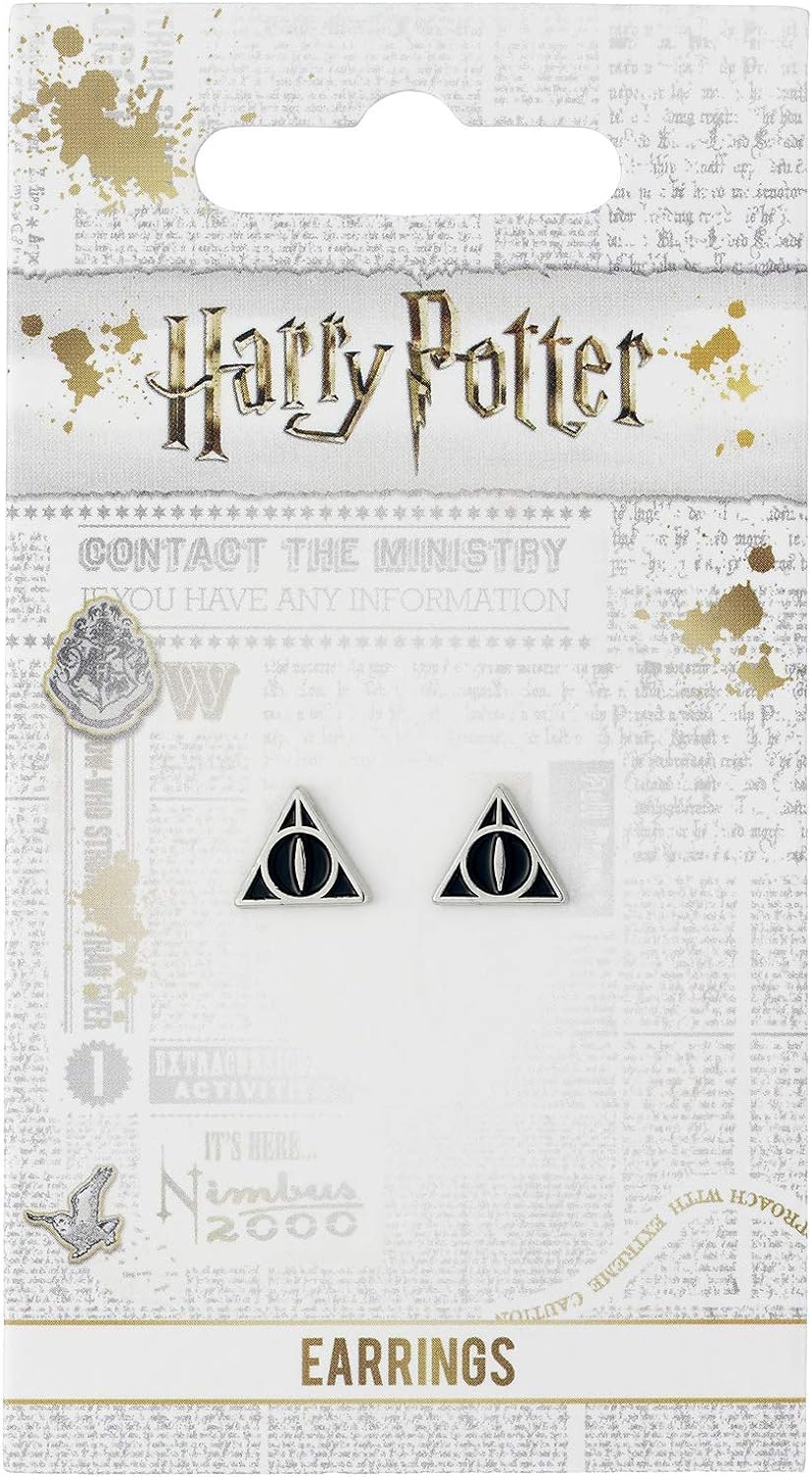 Harry Potter Deathly Hallows Silver Plated Black Stud Earrings by The Carat Shop