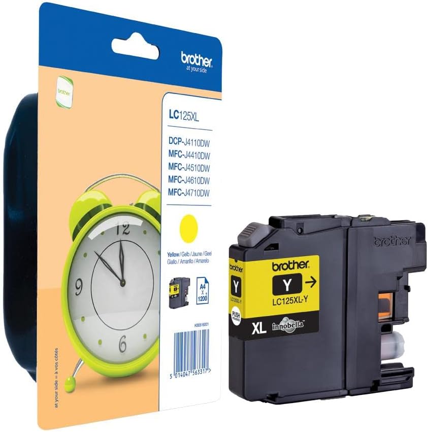 Brother LC125XLY Cartuccia InkJet Originale, Alta Capacità, fino a 1200 Pagine, per Stampanti MFCJ4410DW / MFCJ4510DW / MFCJ4610DW / MFCJ4710DW / MFCJ6520DW / MFCJ6920DW, Colore