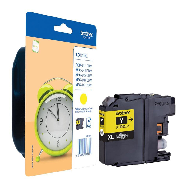 Brother LC125XLY Cartuccia InkJet Originale, Alta Capacità, fino a 1200 Pagine, per Stampanti MFCJ4410DW / MFCJ4510DW / MFCJ4610DW / MFCJ4710DW / MFCJ6520DW / MFCJ6920DW, Colore