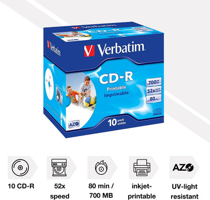 Verbatim 43325 AZO 52x Printable CD-R - Jewel Cased 10 Pack