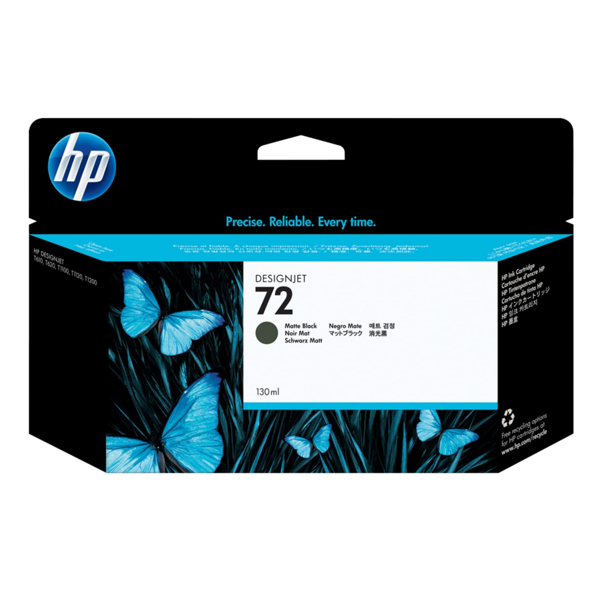 HP 72 Mattschwarz 130 ml Original Druckerpatrone (C9403A) mit originaler HP Tinte für T2300 eMFP, T1300, T1200, T1120, T1100, T1100 MFP, T795, T790, T770, T620, T610 & T600 Großformatdrucker