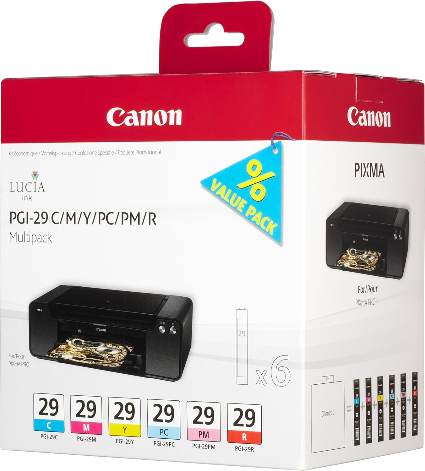 Canon PGI-29 CMY/PC/PM/R Multipack - Yellow, cyan, magenta, red, photo cyan, photo magenta - original - ink tank - for PIXMA PRO-1