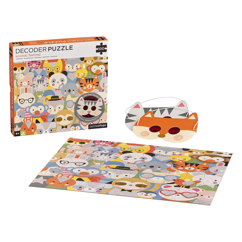 Petit Collage Animal Festival Decoder Children’s Puzzle, 100-Pieces – Jigsaw Puzzle for Kids – Includes Glasses to Uncover Hidden Objects – Animal Puzzle for Ages 4+, Makes a Great Gift Idea