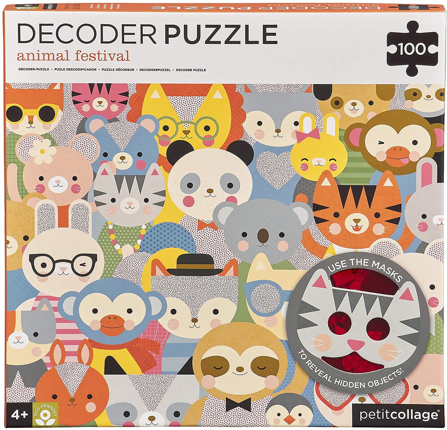 Petit Collage Animal Festival Decoder Children’s Puzzle, 100-Pieces – Jigsaw Puzzle for Kids – Includes Glasses to Uncover Hidden Objects – Animal Puzzle for Ages 4+, Makes a Great Gift Idea