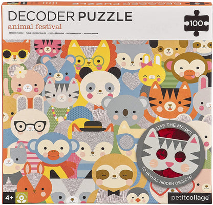 Petit Collage Animal Festival Decoder Children’s Puzzle, 100-Pieces – Jigsaw Puzzle for Kids – Includes Glasses to Uncover Hidden Objects – Animal Puzzle for Ages 4+, Makes a Great Gift Idea