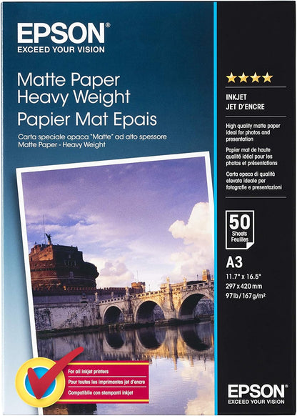 Epson Media, Media, Sheet paper, Matte Paper Heavy Weight, Graphic Arts - Graphic and Signage Paper, A3, 167 g/m2, 50 Sheets 1, White,2357108