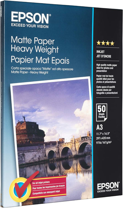 Epson Media, Media, Sheet paper, Matte Paper Heavy Weight, Graphic Arts - Graphic and Signage Paper, A3, 167 g/m2, 50 Sheets 1, White,2357108