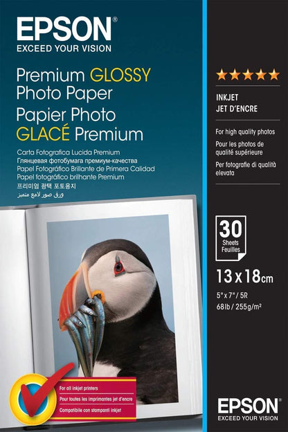 Epson C13S042154 Premium Glossy Photo Paper - Glossy photo paper - 13cm x 18cm - 255 g/m2 - 30 sheet(s) - white