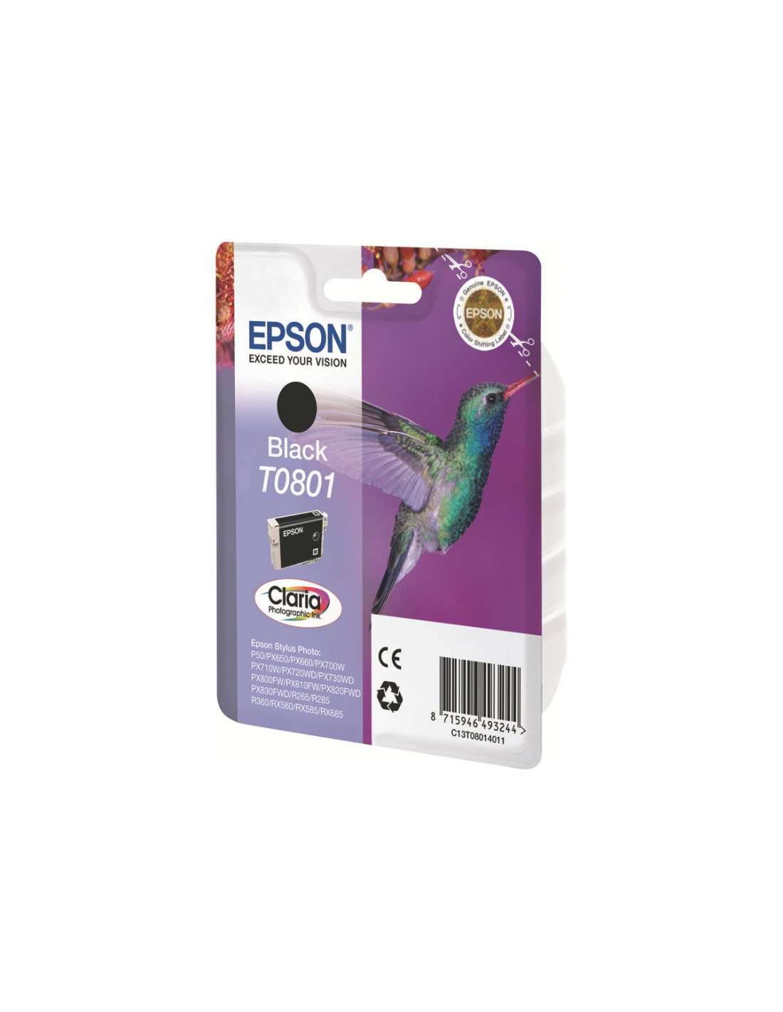 Epson singlepack Black T0801 Claria Photographic Ink – Ink Cartridges (Black, PX720WD/730wd/820fwd/830fwd, Inkjet