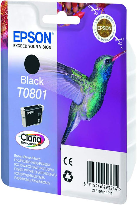 Epson singlepack Black T0801 Claria Photographic Ink – Ink Cartridges (Black, PX720WD/730wd/820fwd/830fwd, Inkjet