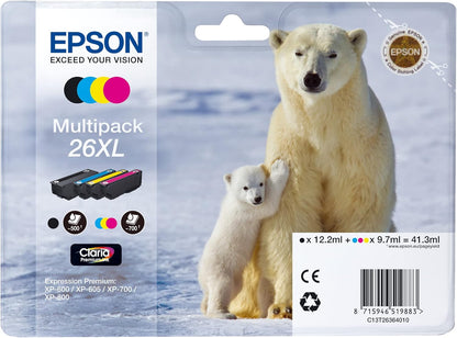 Epson C13T26364010 Cartuccia a Getto d'Inchiostro 26Xl T2636 Claria Multipack 4, da 41.3 ml