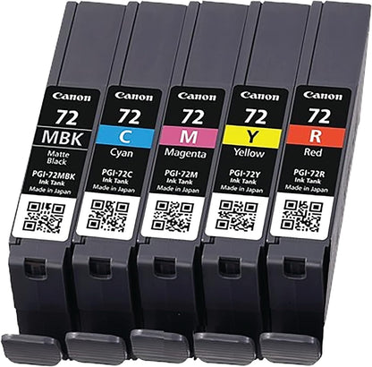 Canon PGI-72 Matte Black Cyan Magenta Yellow Red Ink Cartridge Combo Pack - 6402B009