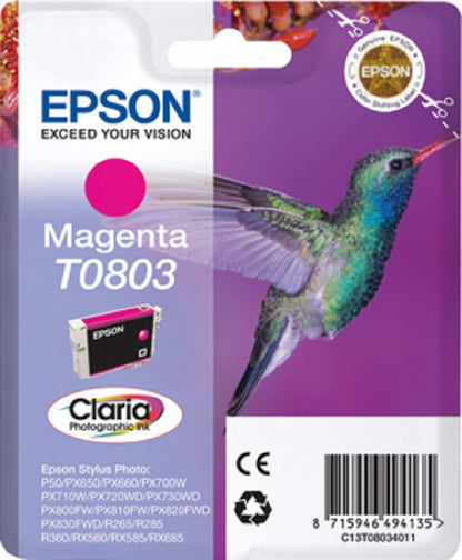 Epson T0803 Magenta Hummingbird Genuine Ink, Claria Photo HD Ink Cartridge