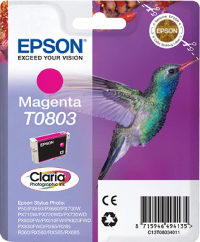 Epson T0803 Magenta Hummingbird Genuine Ink, Claria Photo HD Ink Cartridge