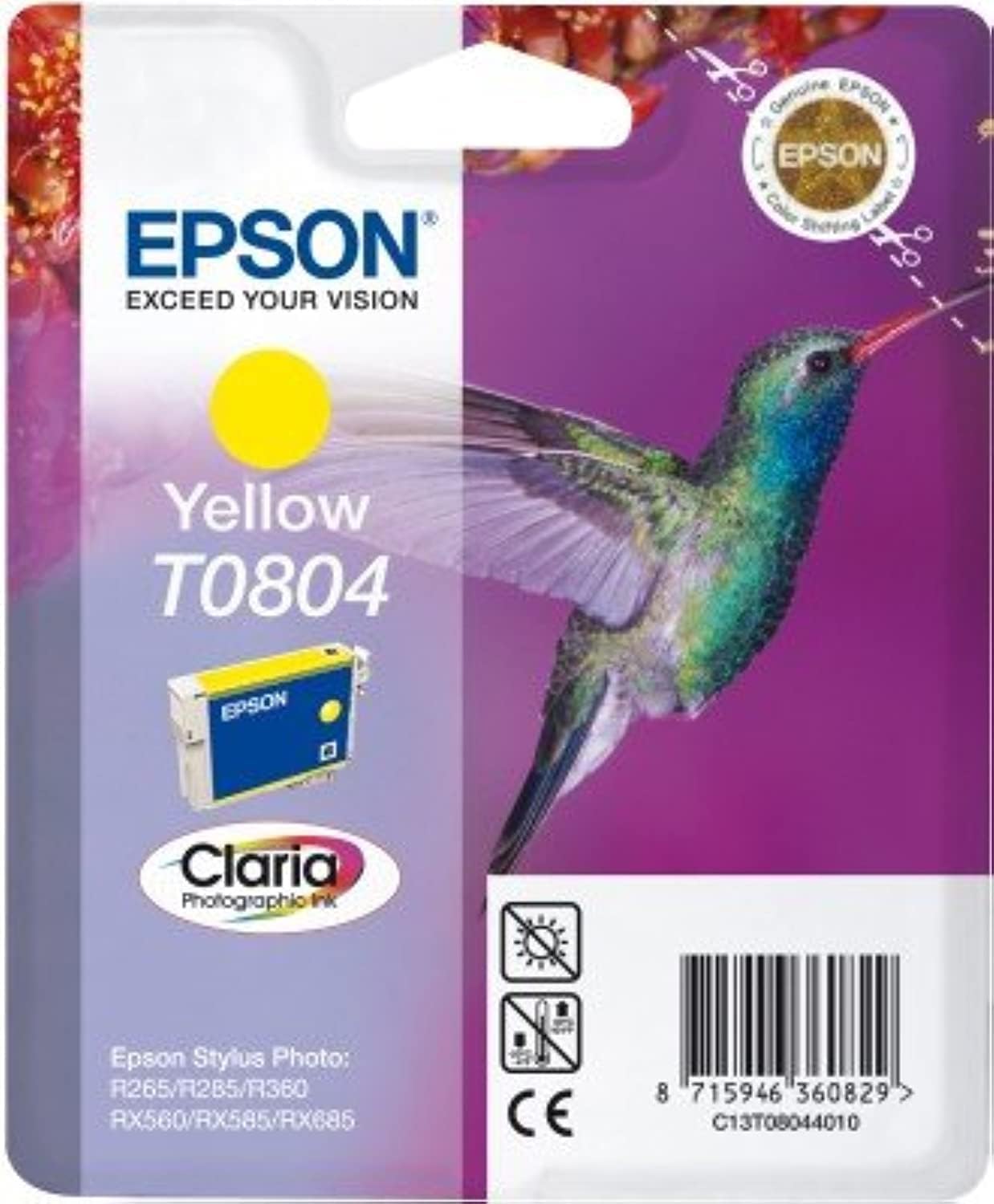Epson T080 Serie Colibrì, Cartuccia Originale Getto d'Inchiostro Claria Photographic, Formato Standard, Giallo