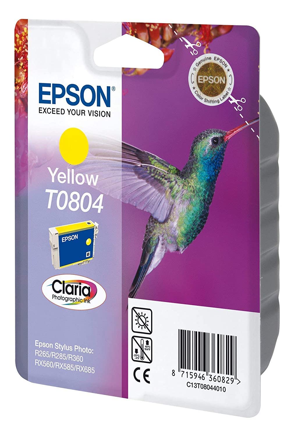Epson T080 Serie Colibrì, Cartuccia Originale Getto d'Inchiostro Claria Photographic, Formato Standard, Giallo
