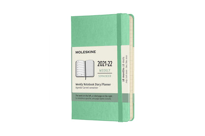 Moleskine - 18-Month Weekly Planner/Diary, Pocket Planner 2021/2022, Weekly Notebook with Hard Cover and Elastic Closure, Size Pocket 9 x 14 cm, Colour Ice Green, 208 Pages