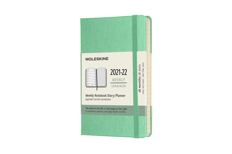 Moleskine - 18-Month Weekly Planner/Diary, Pocket Planner 2021/2022, Weekly Notebook with Hard Cover and Elastic Closure, Size Pocket 9 x 14 cm, Colour Ice Green, 208 Pages