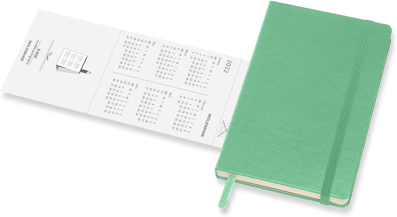 Moleskine - 18-Month Weekly Planner/Diary, Pocket Planner 2021/2022, Weekly Notebook with Hard Cover and Elastic Closure, Size Pocket 9 x 14 cm, Colour Ice Green, 208 Pages