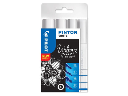 Pilot - Pintor, Set of 4 Creative Multi-Surface Water-Based Permanent Markers - Quick Dry - For Fabrics, Glass, Wood, Stone, DIY/Amateur Artists - Extra Fine, Fine, Medium and Broad Tips