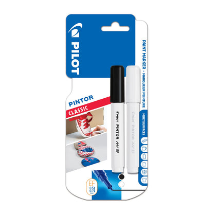 Pilot Pintor Extra Fine Line Bullet Point Marker 2.3mm Tip- Black and White (Pack of 2