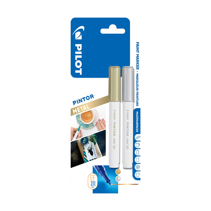Pilot Pintor Extra Fine Line Bullet Point Marker 2.3mm Tip- Gold and Silver (Pack of 2),3131910536840