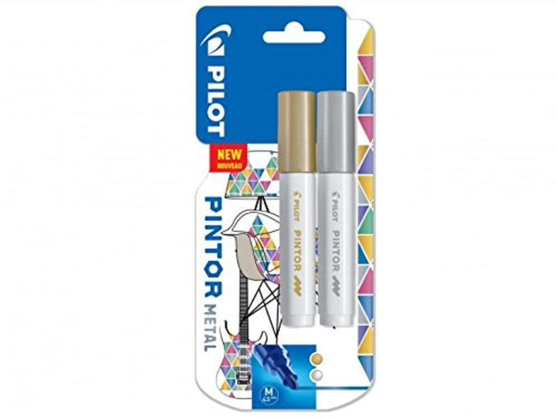 Pilot Pintor Medium Line Bullet Paint Marker 4.5mm Tip- Gold and Silver (Pack of 2