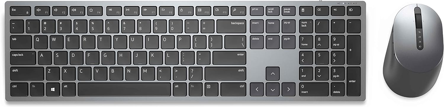 Dell KM7321W Premier Multi-Device Wireless Keyboard and Mouse, UK (QWERTY), 2.4GHz, Bluetooth 5.0, 128-bit AES Encryption, 4000 dpi, Compatible with Windows, Mac, Linux, Chrome and Android, (Grey