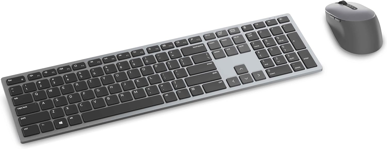 Dell KM7321W Premier Multi-Device Wireless Keyboard and Mouse, UK (QWERTY), 2.4GHz, Bluetooth 5.0, 128-bit AES Encryption, 4000 dpi, Compatible with Windows, Mac, Linux, Chrome and Android, (Grey