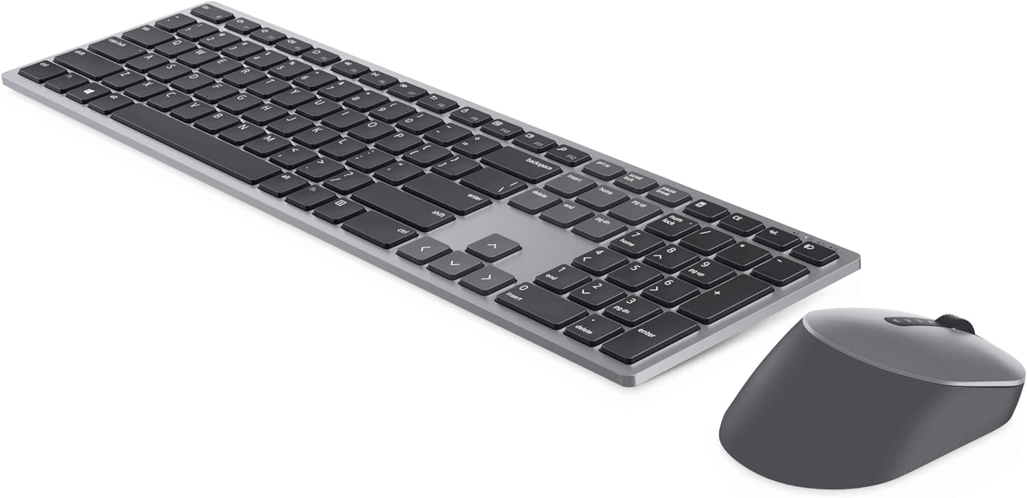 Dell KM7321W Premier Multi-Device Wireless Keyboard and Mouse, UK (QWERTY), 2.4GHz, Bluetooth 5.0, 128-bit AES Encryption, 4000 dpi, Compatible with Windows, Mac, Linux, Chrome and Android, (Grey