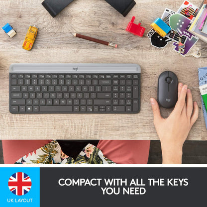 Logitech MK470 Slim Wireless Keyboard & Mouse Combo for Windows, 2.4GHz Unifying USB-Receiver, Low Profile, Whisper-Quiet, Long Battery Life, Optical Mouse, PC/Laptop, QWERTY UK Layout