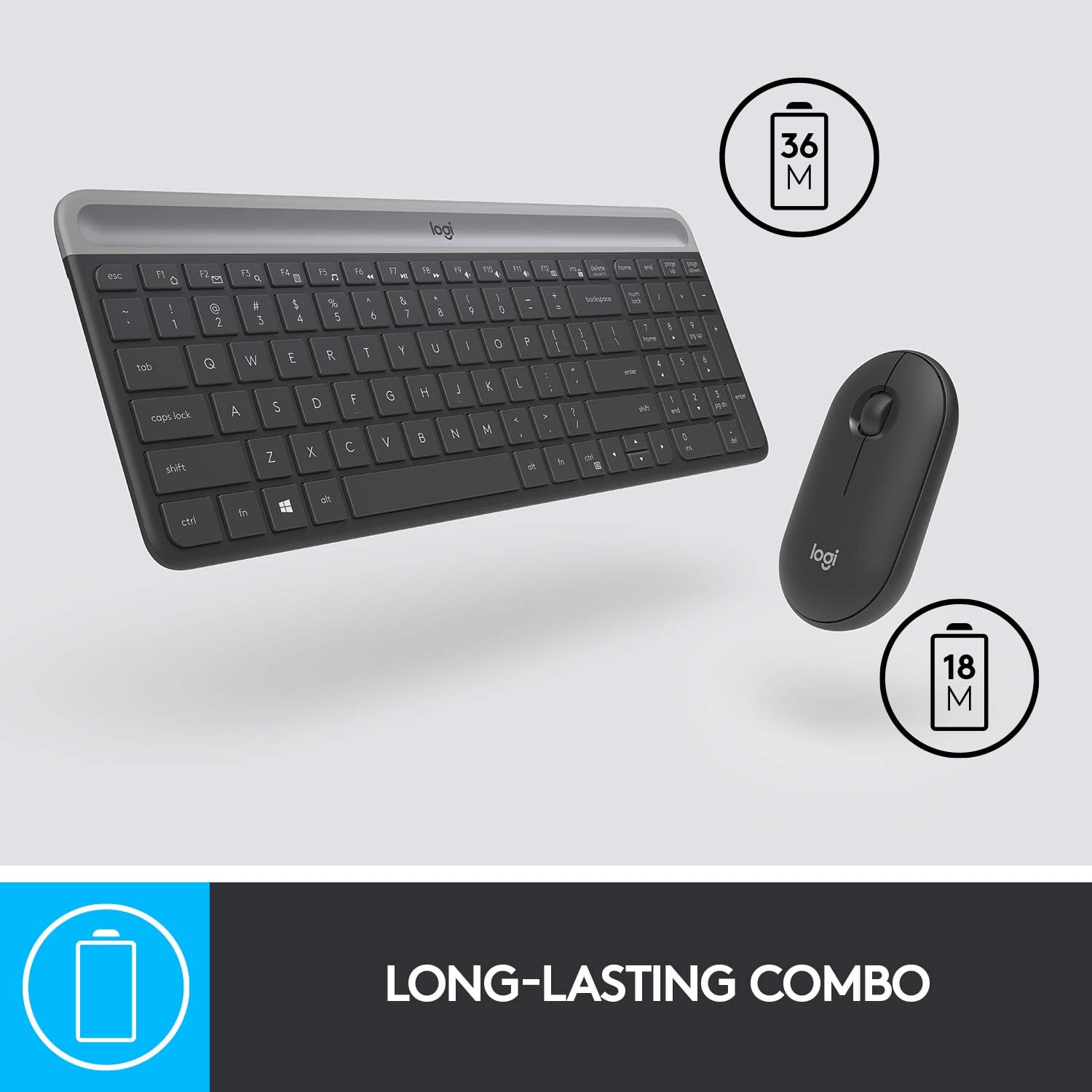 Logitech MK470 Slim Wireless Keyboard & Mouse Combo for Windows, 2.4GHz Unifying USB-Receiver, Low Profile, Whisper-Quiet, Long Battery Life, Optical Mouse, PC/Laptop, QWERTY UK Layout