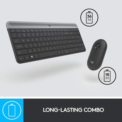 Logitech MK470 Slim Wireless Keyboard & Mouse Combo for Windows, 2.4GHz Unifying USB-Receiver, Low Profile, Whisper-Quiet, Long Battery Life, Optical Mouse, PC/Laptop, QWERTY UK Layout