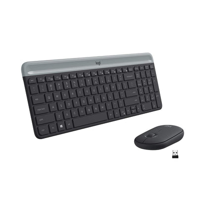 Logitech MK470 Slim Wireless Keyboard & Mouse Combo for Windows, 2.4GHz Unifying USB-Receiver, Low Profile, Whisper-Quiet, Long Battery Life, Optical Mouse, PC/Laptop, QWERTY UK Layout
