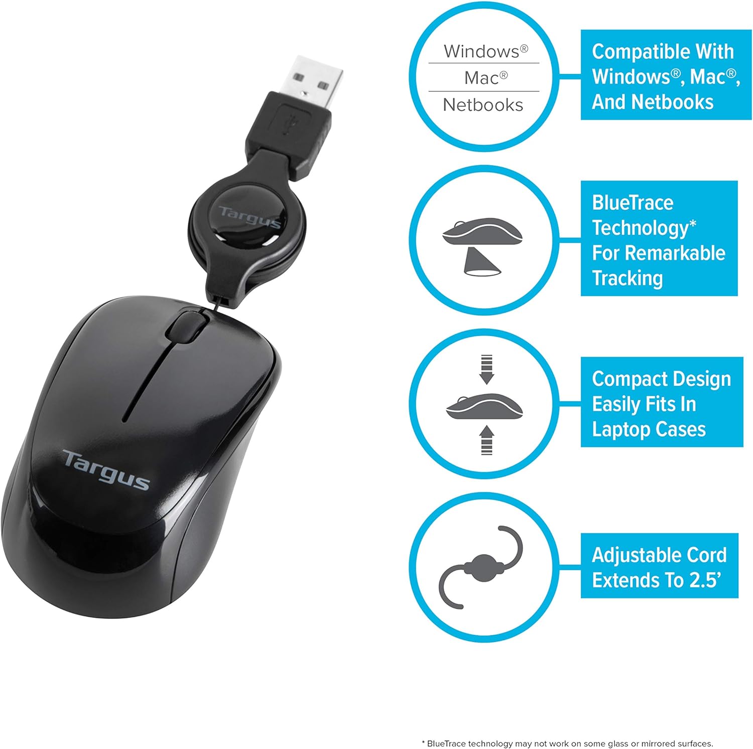 Targus Compact Blue Portable Trace Mouse, Black (AMU75EU