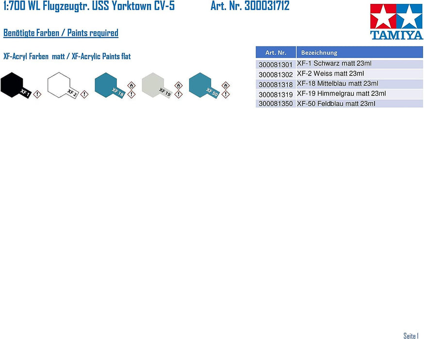 Tamiya 300031712 - Maqueta del portaaviones USS Yorktown CV-5 (Escala: 1:700