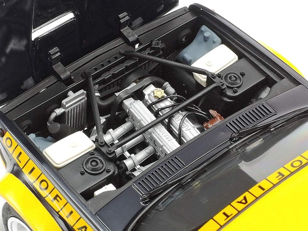 Tamiya 20069-000 1:20 Fiat 131 Abarth Rally Olio, faithful replica, model making, plastic kit, crafts, hobby, gluing, model kit, assembly, unpainted, blue/yellow