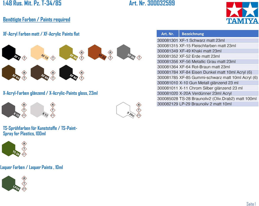 TAMIYA 1/48 Russian Medium Tank T-34-85 TAM32599 Plastic Models Armor/Military Misc