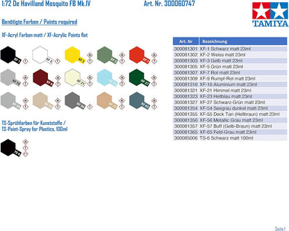 Tamiya 300060747 aviation 1: 72 De Havilland Mosquito FB Mk IV.
