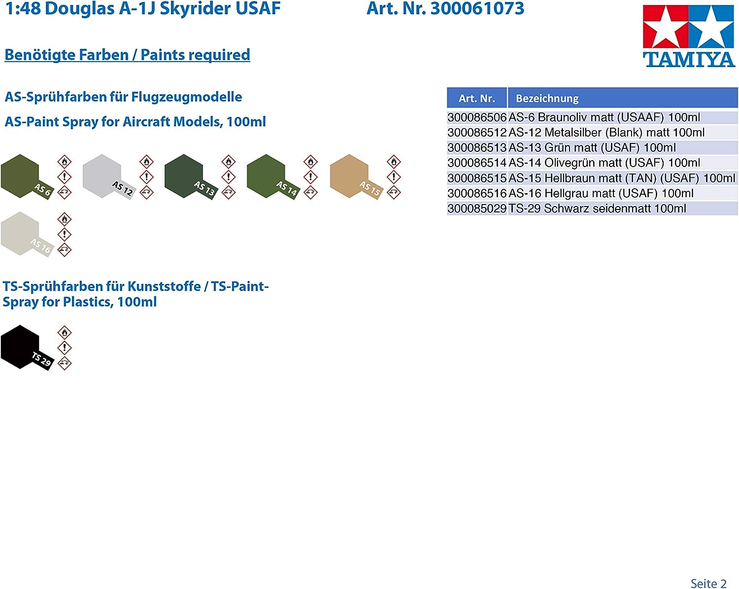 Tamiya 61073 1/48 Douglas A-1J Skyraider USAF Plastic Model Airplane Kit