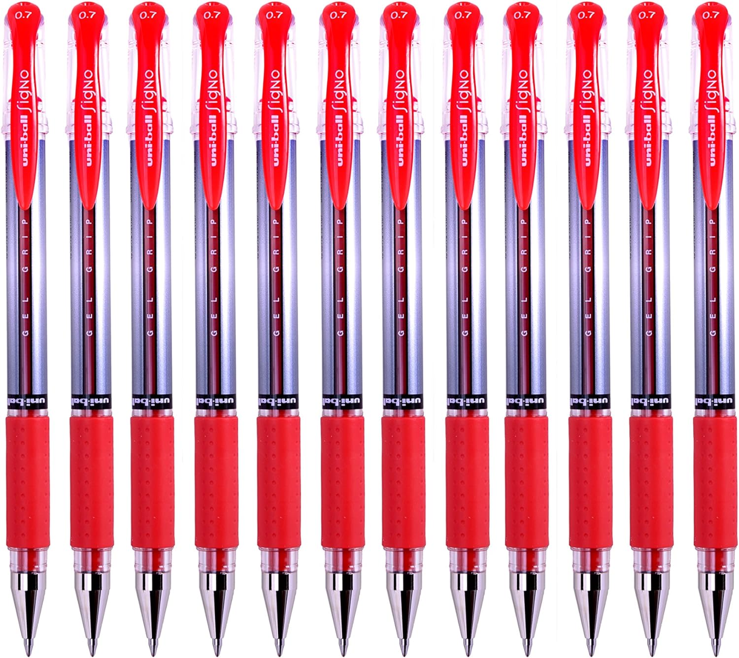 Uni-Ball 751107000 UM-151S Signo Gel Pens with Gel Grip, Red Gel, 0.7mm Stainless Steel Nib (Pack of 12