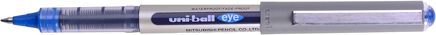 uni-ball UB-157 Eye Blue Rollerball Pens. Premium Fine 0.7mm Ballpoint Tip for Super Smooth Handwriting, Drawing, Art, Crafts and Colouring. Fade and Water Resistant Liquid Uni Super Ink. Box of 12