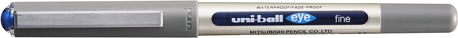 uni-ball UB-157 Eye Blue Rollerball Pens. Premium Fine 0.7mm Ballpoint Tip for Super Smooth Handwriting, Drawing, Art, Crafts and Colouring. Fade and Water Resistant Liquid Uni Super Ink. Box of 12