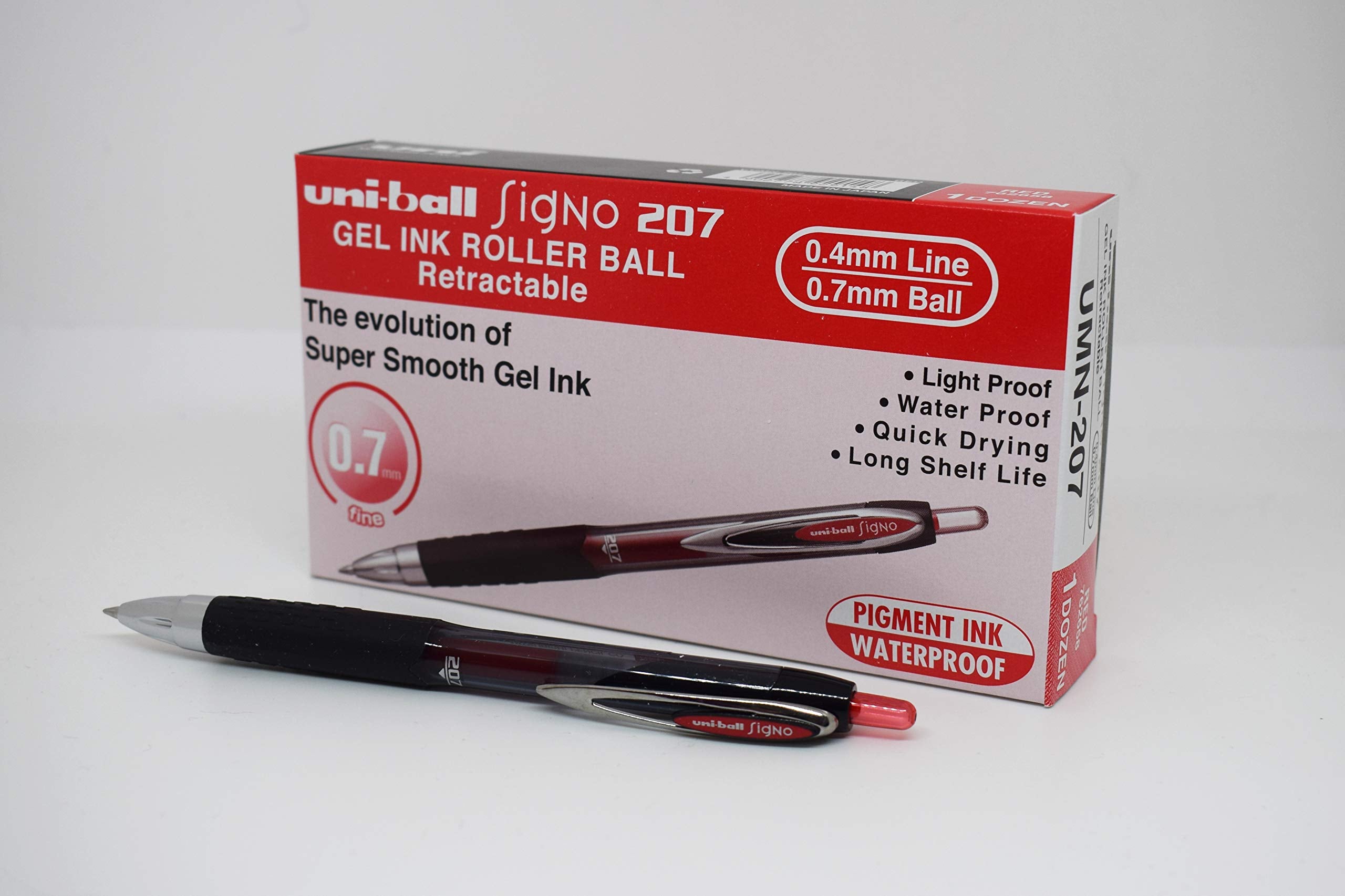 Uni-ball 704527 SigNo 207 Gel Rollerball Pen Retractable Fine 0.7mm Tip 0.5mm Line Red Ref 9004602